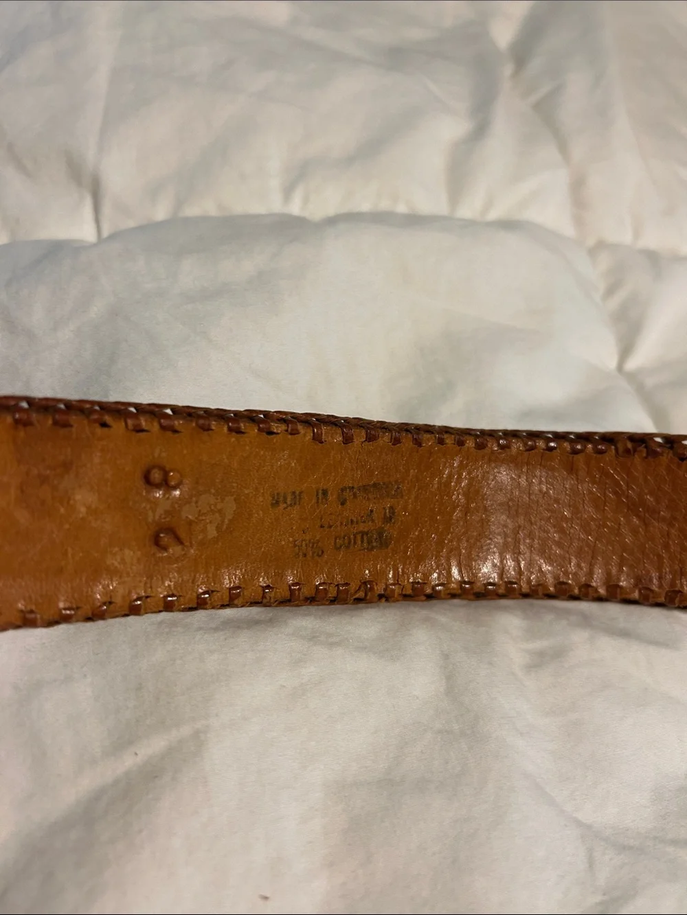 Viintage Mexico Leather Belt with Multicolor Woven Accent - Brown